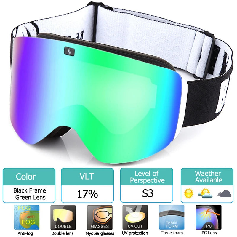 New UV400 Double Layer Magnetic Ski Goggles Polarized Lens Skiing Anti-fog Snowboard Goggles Men Women Ski Glasses Eyewear