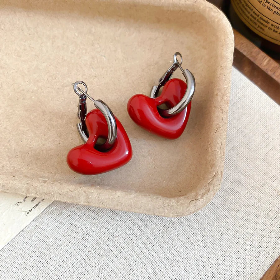 Vintage Personality Dripping Hoop Earrings Heart-shaped Pendant Earrings for Women Party Trendy Charm Jewelry Accessories Gift K