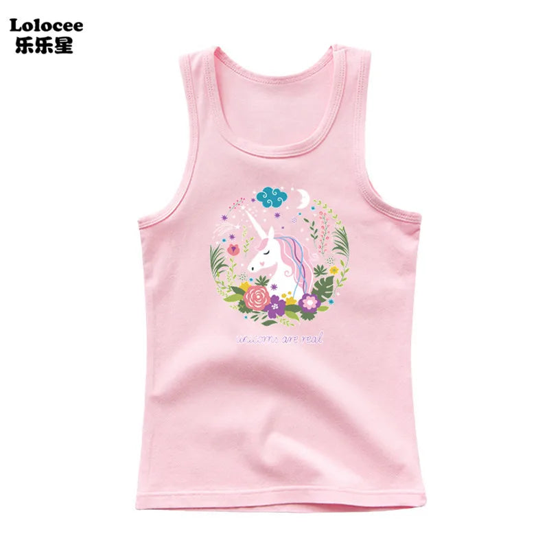 Kids Girl Cute Unicorn Singlet Summer Baby Girls Cotton Tops Toddler Clothes Children Sleeveless Cartoon T-shirts