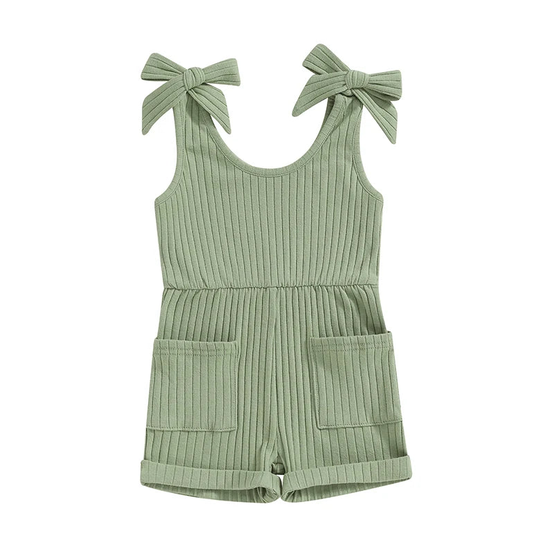 Pudcoco Toddler Kids Baby Girls Sleeveless Romper Solid Color Ribbed Bodysuit Summer Clothes with Pockets 6M-4T