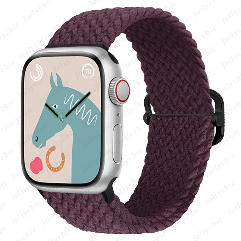 Braided Loop for Apple Watch Strap 44mm 40mm 45mm 41mm 42mm 38mm 49mm Elastic Solo Bracelet IWatch Series 7 Se 3 6 Ultra 8 Band