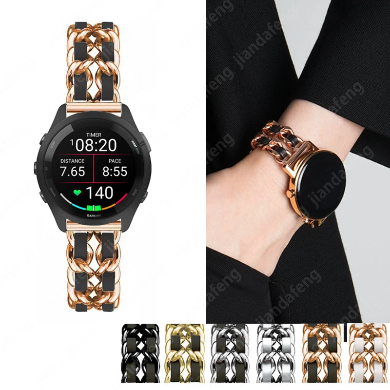 Strap Metal Chain Wristband For Garmin Forerunner 165 265 255 245 55 158 570 Vivoactive 5 6 Venu SQ 3 2