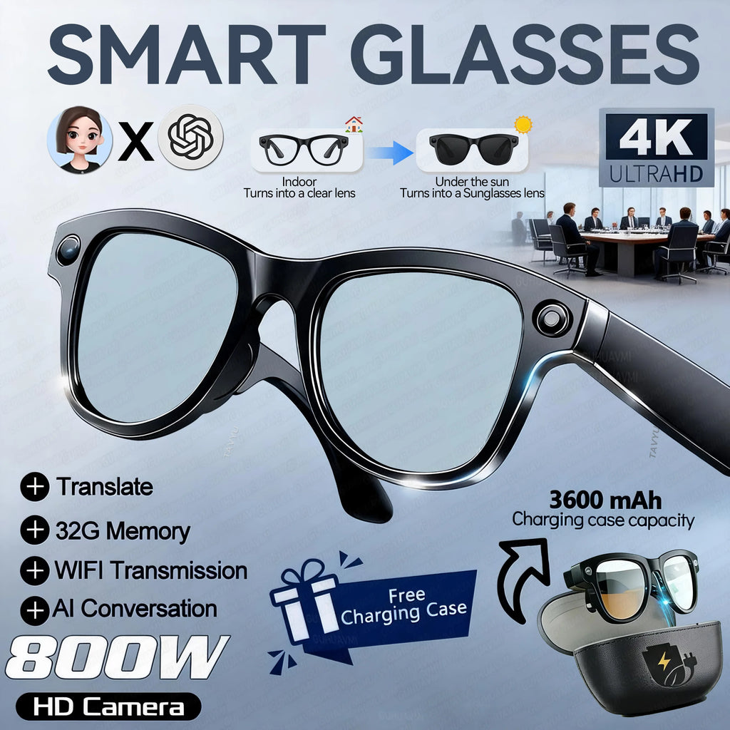 World Premiere 2026 Smart AI Glasses 4K HD 800W Pixel Camera Photos&Videos 3600mAh Battery 120+Translation 32GB Music Sunglasses