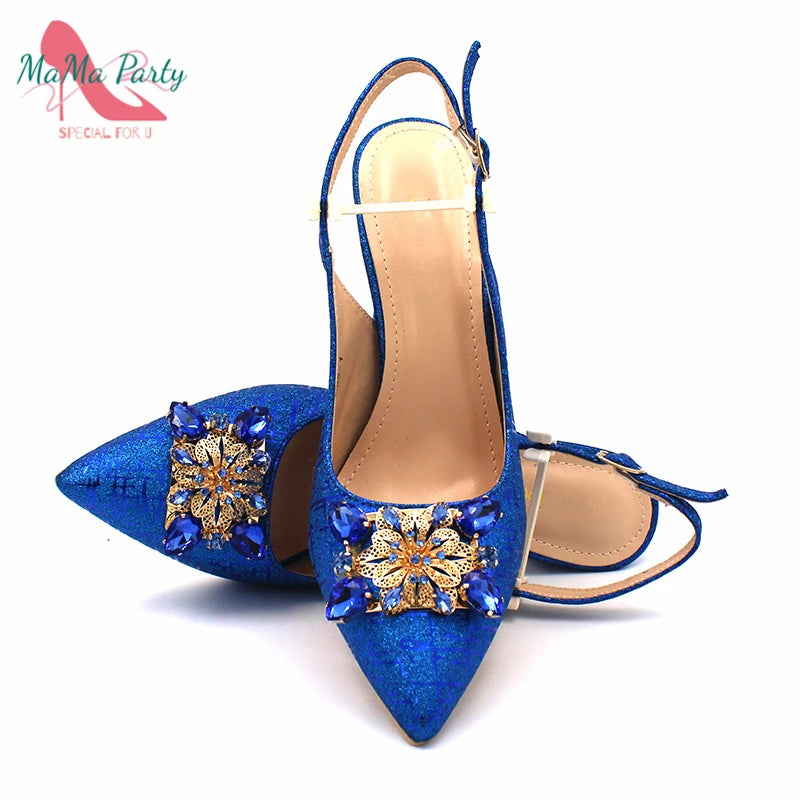 The US for Duty Free  Specials Design Nigerian Women Shoes Matching Bag Set in Royal Blue Color Italian Ladies Pumps for  Party