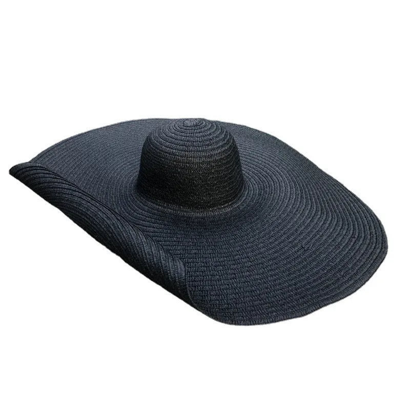Simple Large Foldable 25cm Wide Brim Floppy Straw Hat For Women Girl Uv Protection Sun Hat Female Holiday Beach Panama Shade Cap