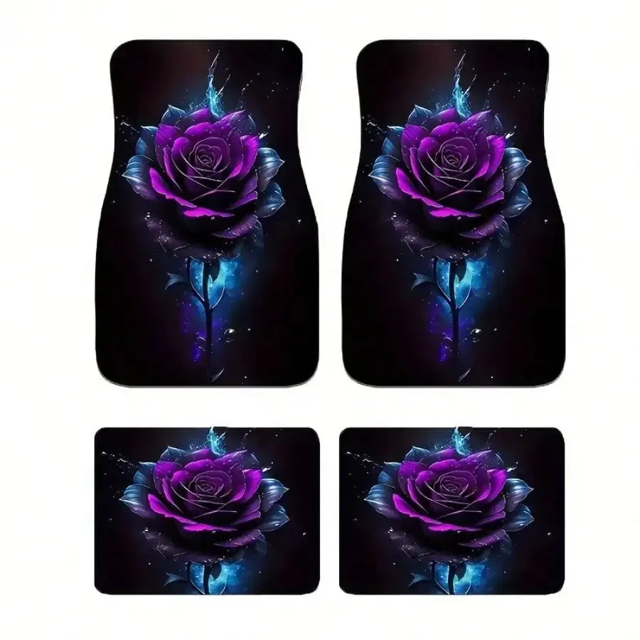 4-Piece rose-patterned car floor mats, non-slip all-season vehicle mats, ideal Christmas gift for cars and SUVs, men and women