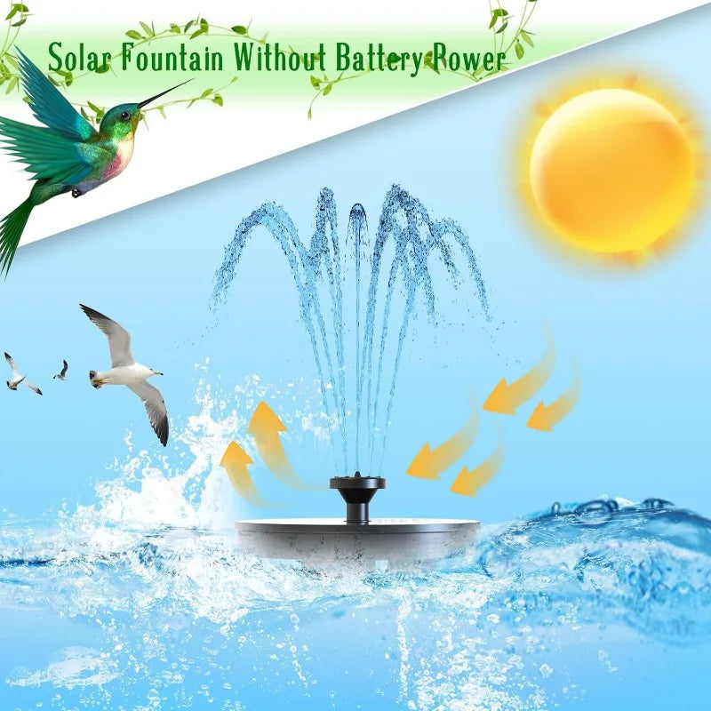 New 1W/1.5W/2.5W/3.5W Outdoor Solar Fountain Water Pump Bird Bath Fountain with 6 Nozzles Suitable for Courtyard Garden Pools