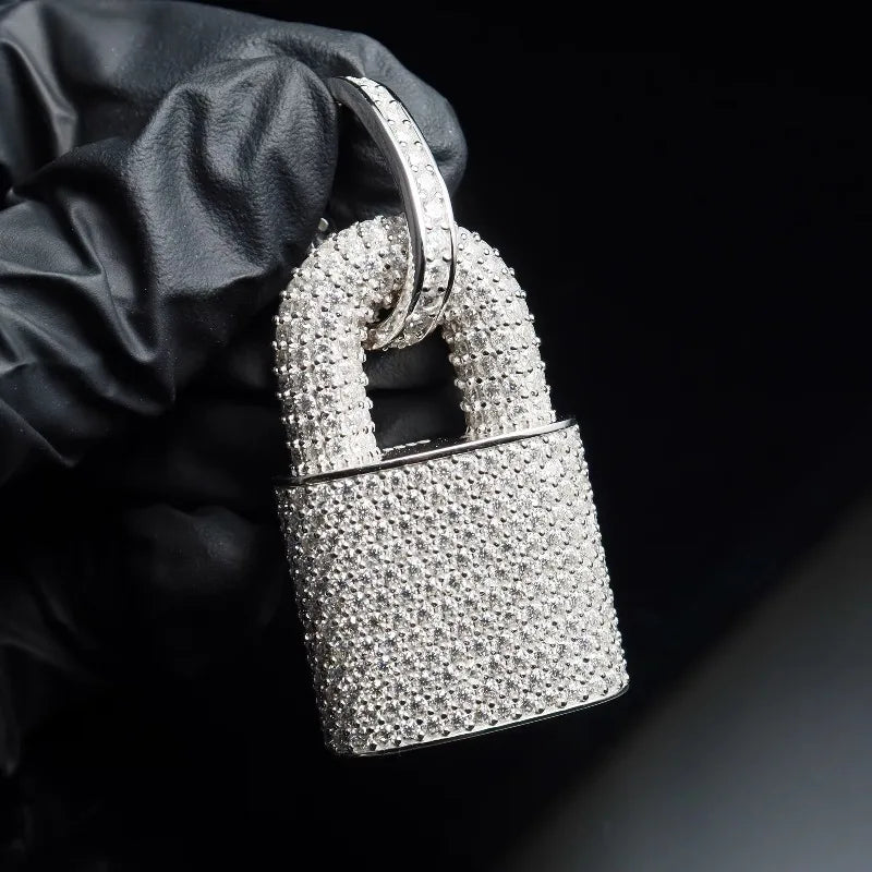 3D Customization Solid High Quality Iced  Moissanite Lock  Pendant Mother's Day and Father's Day Hiphop Jewelry for Men and Lady