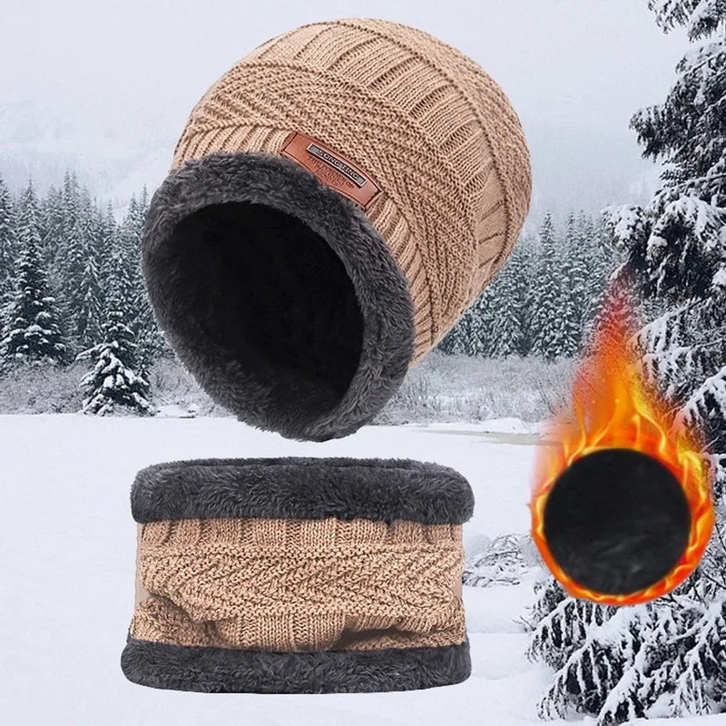 Winter Beanie Hat For Men Fleece Scarf Women Knitted Hat Warm Cap Thick Wool Neck Warmer Scarf Balaclava Mask Skullies Beanies