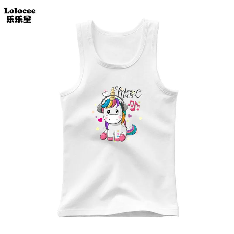 Kids Girl Cute Unicorn Singlet Summer Baby Girls Cotton Tops Toddler Clothes Children Sleeveless Cartoon T-shirts