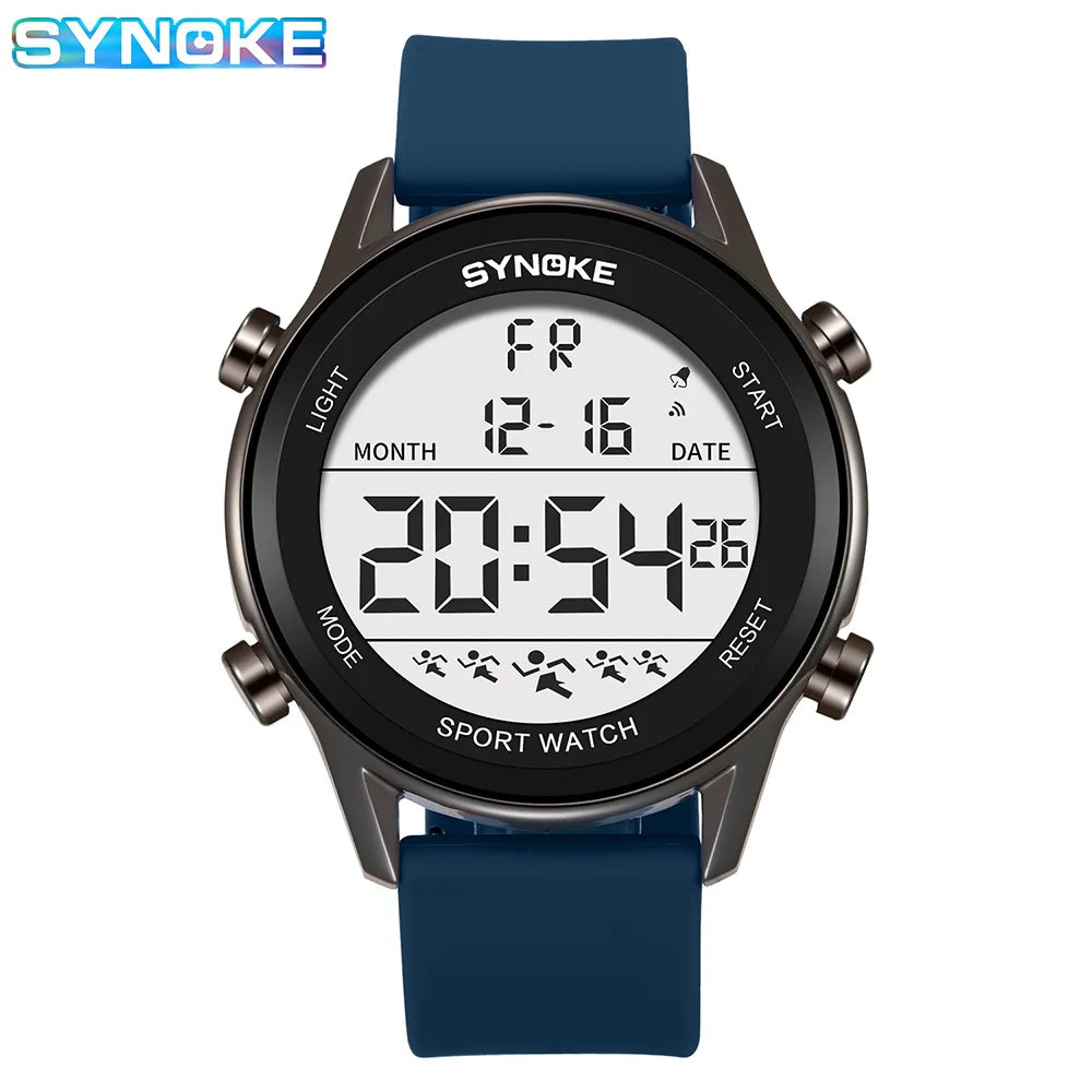 SYNOKE Men Outdoor Sports Multifunctional Waterproof Large Screen Display Luminous LED Digital For Men Fashion Silicon Watch