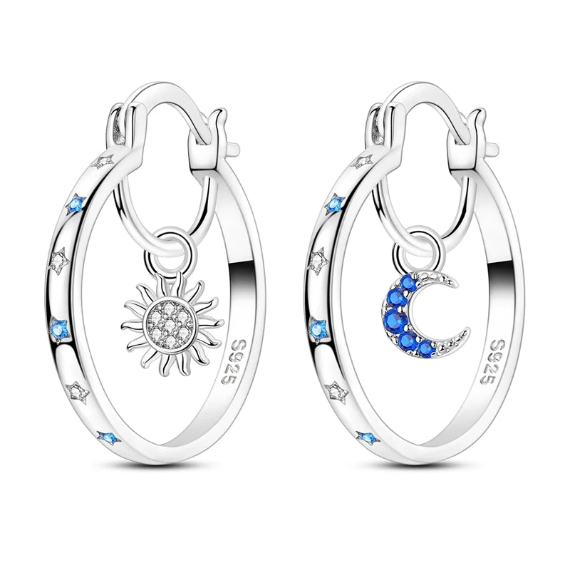 New 925 Sterling Silver Star And Moon  Women Earrings Brilliant Wedding Engagement Star Earrings Jewelry Gift