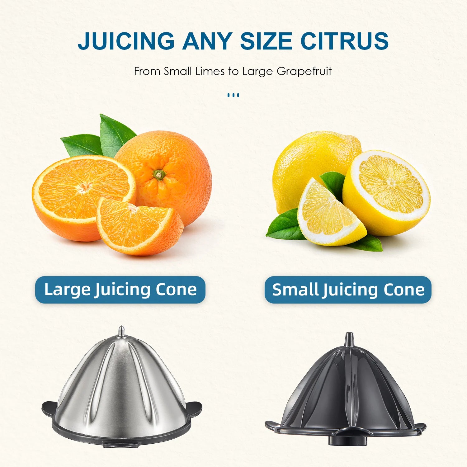 Premium Electric Citrus Juicer | Heavy-Duty Orange Squeezer with Zinc Alloy Die-Cast Shell, 2 Interchangeable Cones for All Oranges & Citrus Fruits, Powerful Juicer for Fresh Juice