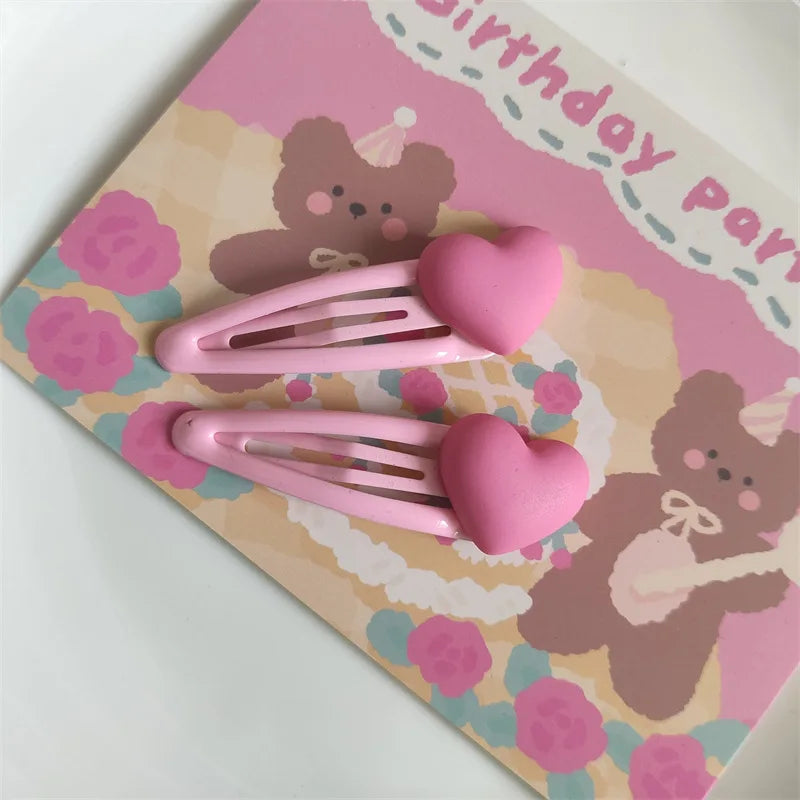 Children Pink love and Pink Ball Hairpins Simple Matte Texture Hair Clips Sweet Girls BB Side Clips Hairgrip Barrettes Headwear