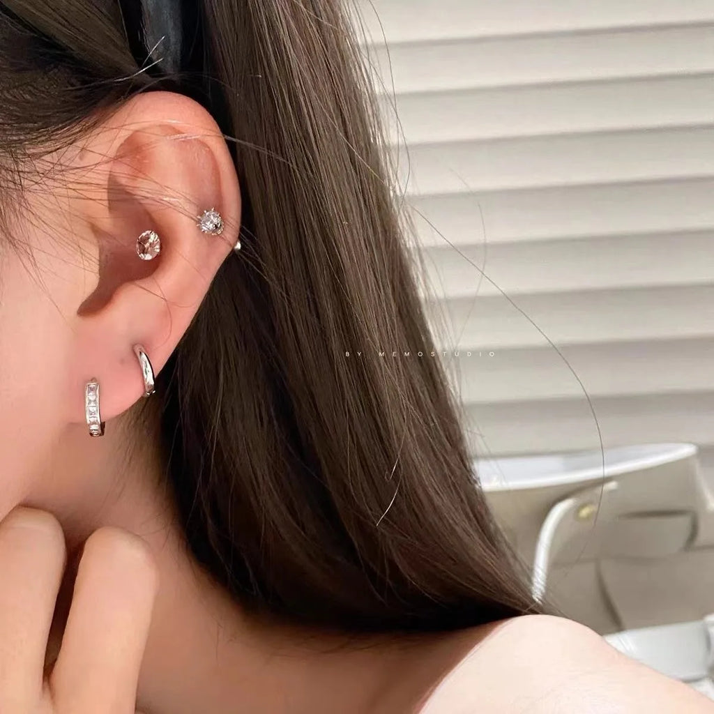 4Pcs/set Stainless Steel Aesthetic Zircon Crystal Hoop Earrings for Women Egirl New Y2K Cool Daily Wear Jewelry Accessories