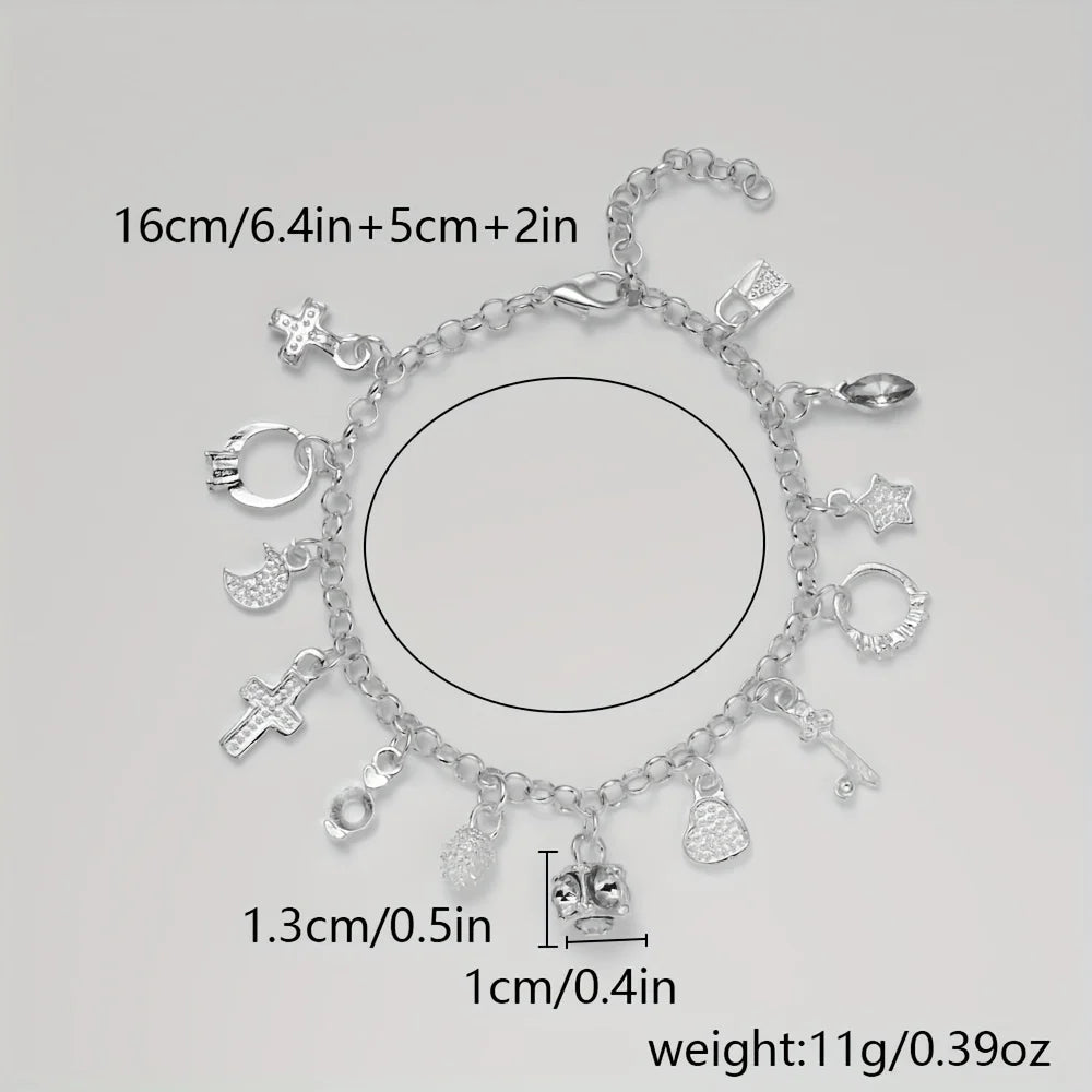 Hot Street fashion silver color fine Zircon heart key Pendant Bracelet for woman party Gifts wedding accessories Jewelry