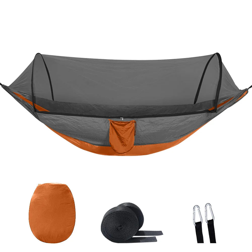 2-In-1 Camping Hammock With Mosquito Net 1.6lbs Ultralight Parachute Nylon Hanging Bed For Outdoor Survival Travel Backyard