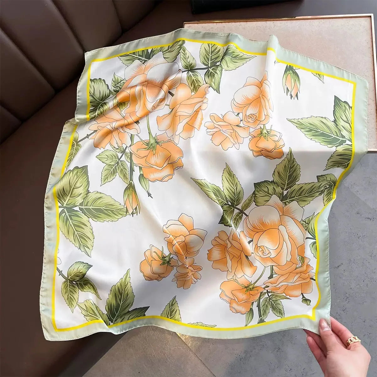 2025 New Yellow Lemon Print Square Silk Scarf for Women 70*70cm Neck Ties Fashion Decorate Neckerchief Female Hijab Bag Ribbions