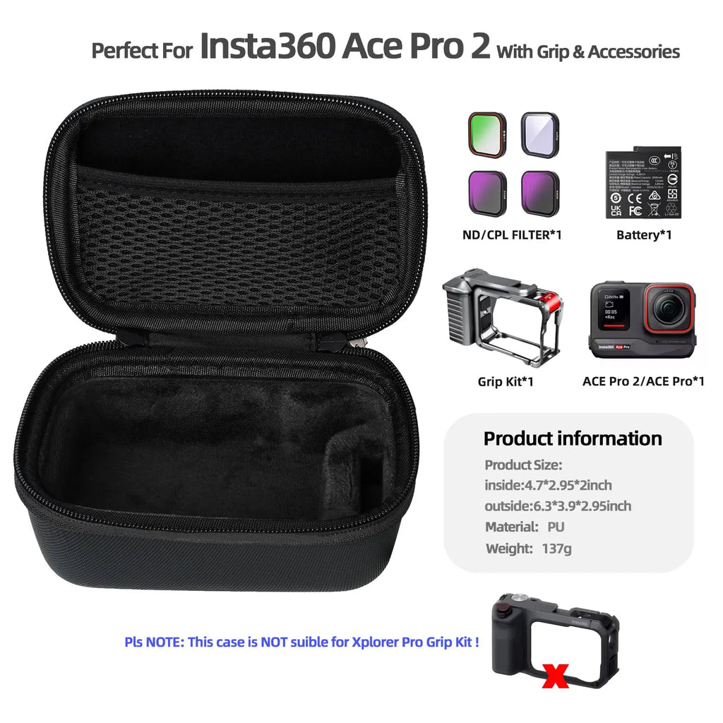 Case for Insta360 Ace Pro/Ace Pro 2, Waterproof & Shockproof,Dedicated Battery Compartment &Durable Black Protective Storage Box