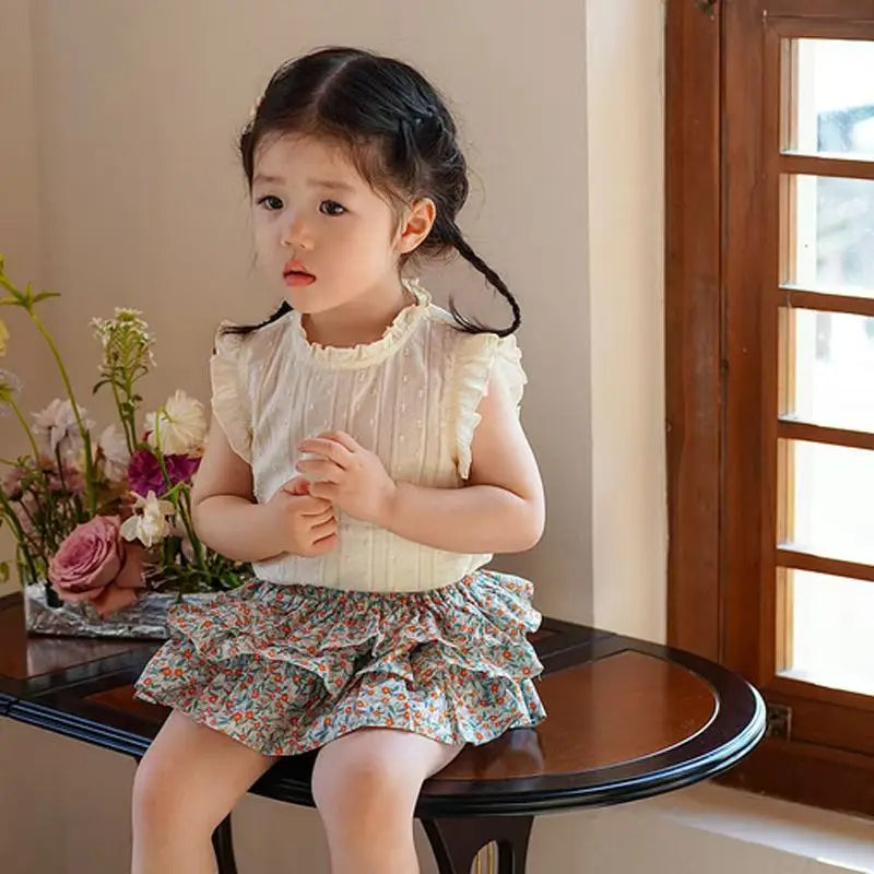 2PCS Girls' Suit Summer 2025 New Children's Summer Dress Baby Girl Fashionable Children's Top+Skirt Two-Piece Set