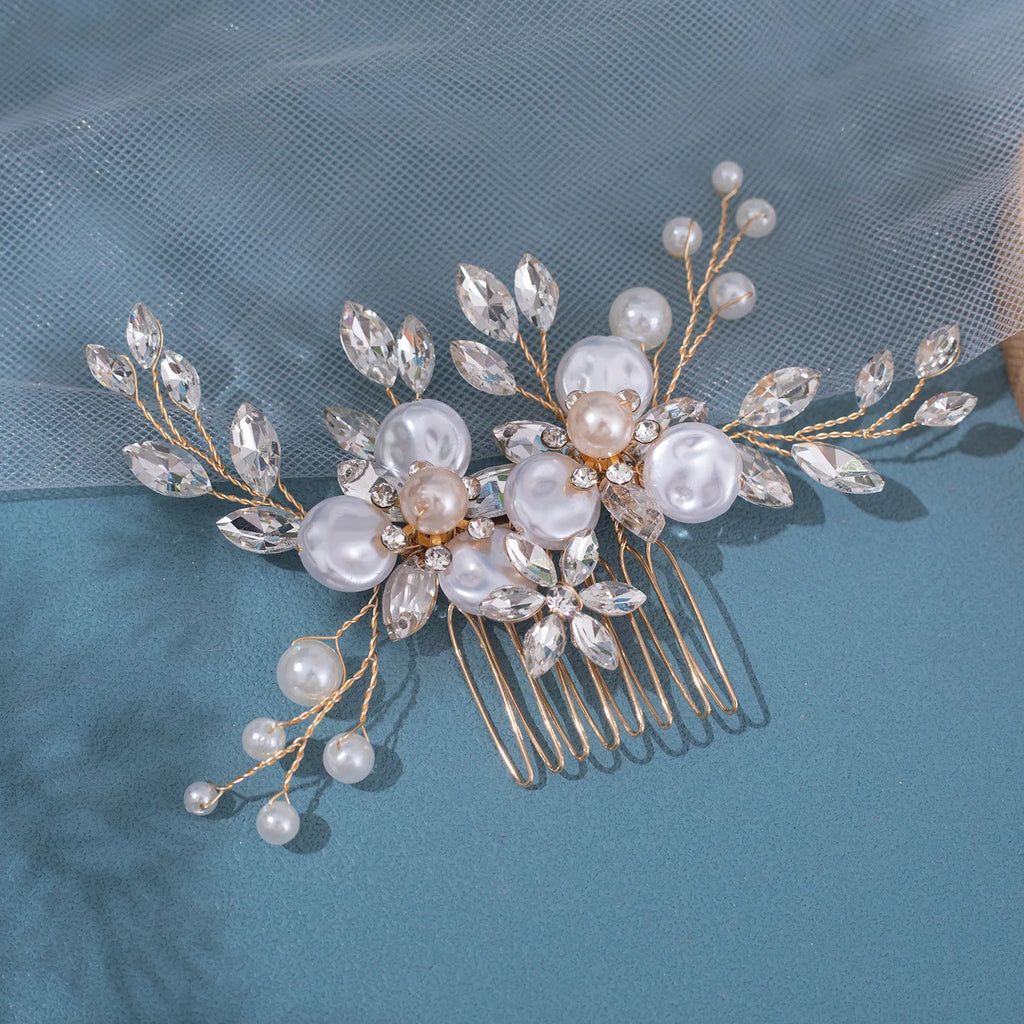 Wedding Crystal Pearls Hair Combs Handmade Hair Jewelry Bridal Headpiece Girls Headdress Women Hairpins Elegant Women Tiara