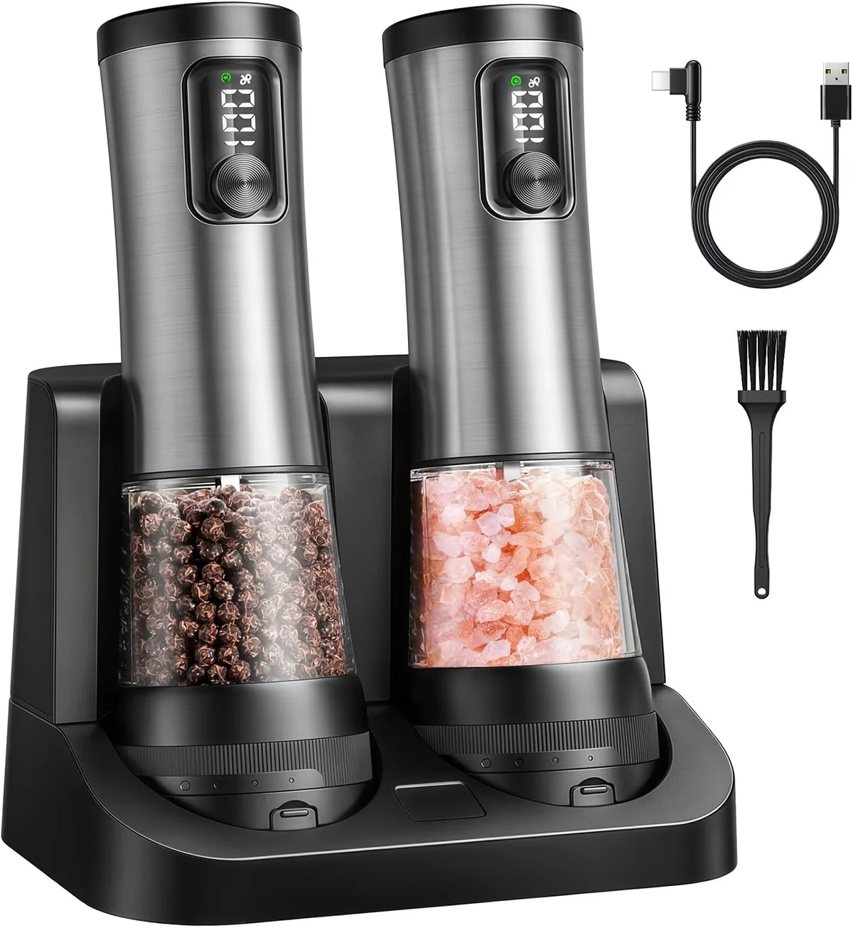 Electric Automatic Pepper Grinder Set Rechargeable Base LED Display Adjustable Coarseness Kitchen Tool for Spices Tools