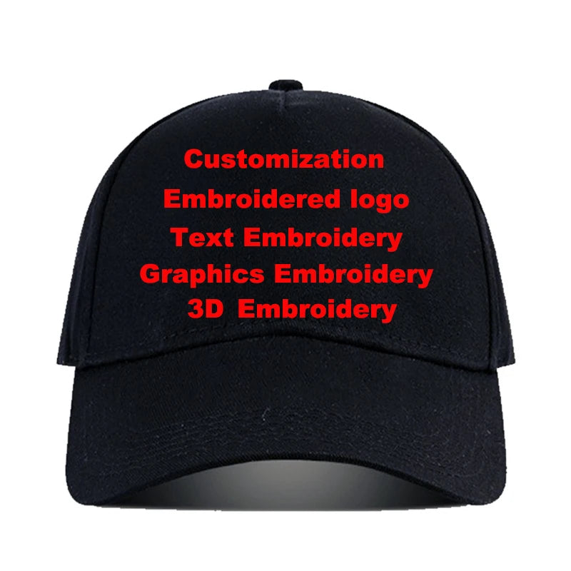 Custom Logo Embroidery Baseball Cap Diy Text Pattern Five panels Sun Hat Design Cotton Caps Wholesale Dad Hats