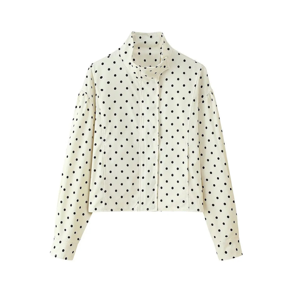 TARUXY Fashion Polka Dot Print Jacket Coat Women's Stand Collar Long Sleeved Workwear Coat Ins Hot Short Casual Female Jackets