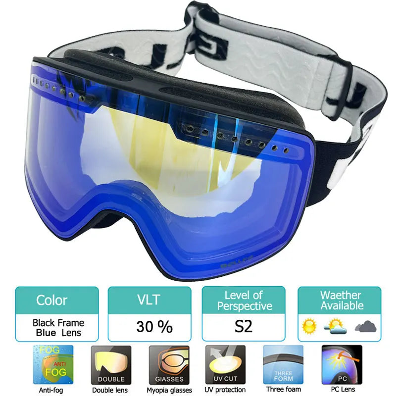 Ski Goggles with Magnetic Double Layer polarized Lens Skiing Anti-fog UV400 Snowboard Goggles Men Women Ski Glasses Eyewear case