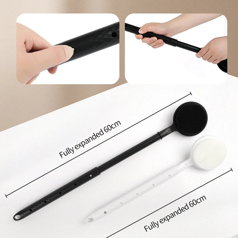 Silicone Scrubber Long Handle Exfoliating Shower Brush Double Sided Back Cleaning Dirt Remover Massage Bathing Body Skin Care