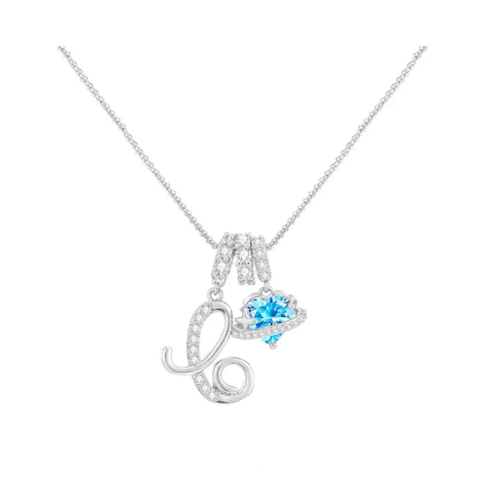 Heart-shaped Necklace with the Initial of a Lady, Zircon Pendant, English Diamond Jewelry, Suitable for Friday