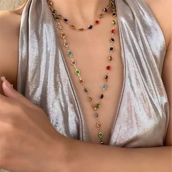 Vintage Gold Color Long Chain Drop Necklaces for Women Simple Metal Geometric Bead Tassel Choker Party Aesthetics Jewelry