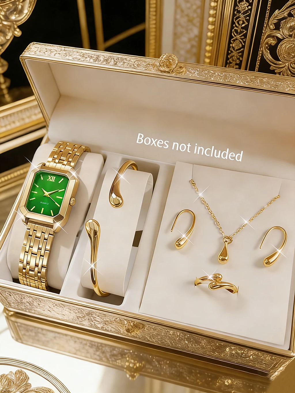 The Lady's Compact Quartz Watch and Pendant Jewelry Set, Suitable as a Holiday Gift, Does Not Include the Box.