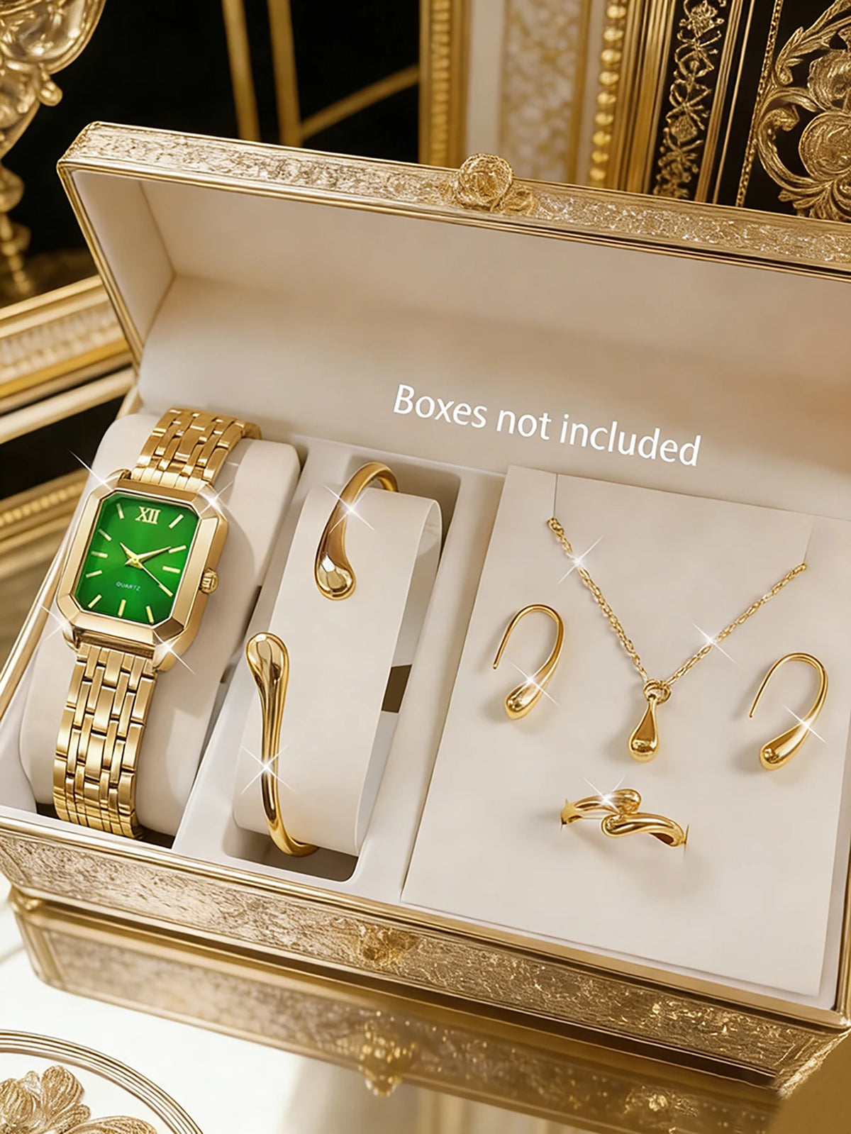 The Lady's Compact Quartz Watch and Pendant Jewelry Set, Suitable as a Holiday Gift, Does Not Include the Box.