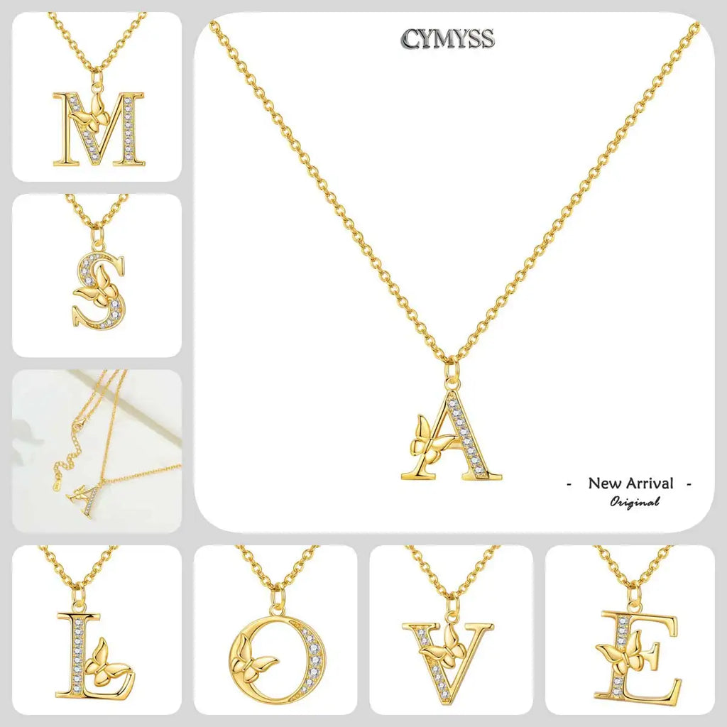 Original 925 Sterling Silver 18K Gold Zircon Butterfly A-Z 26 Letter Y-shaped Chain Necklace For Women Commemorate Jewelry Gift