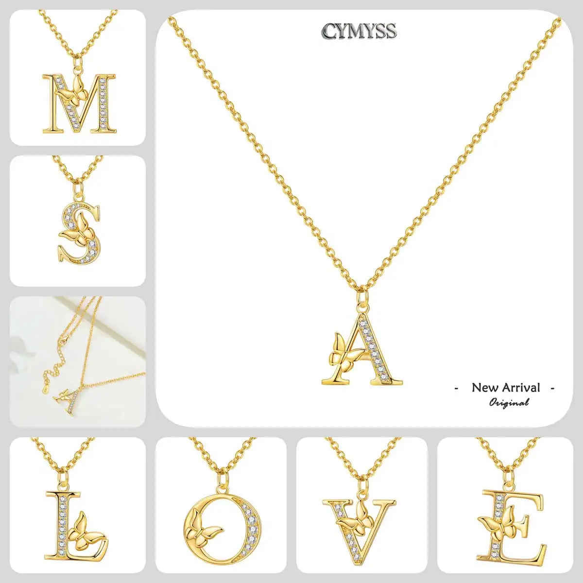 Original 925 Sterling Silver 18K Gold Zircon Butterfly A-Z 26 Letter Y-shaped Chain Necklace For Women Commemorate Jewelry Gift