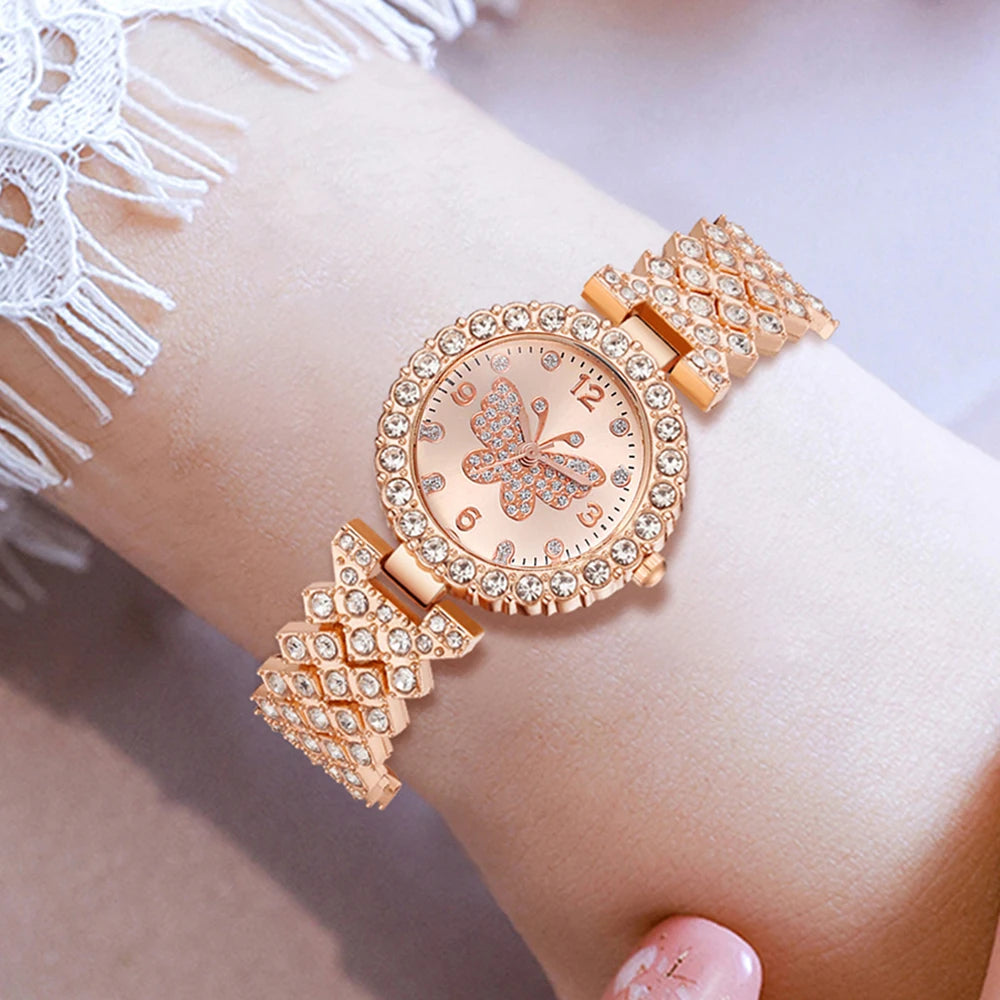 5Pcs/Set Unisex Jewelry Watches Women's Wristwatch Accessories Rose Gold Fashion Business Elegant Trendy Classic Exquisite Retro Light Luxury Rhinestone Luxury Bracelet Watch Set Y2K Suitable for Travel, Vacation, Parties, Da