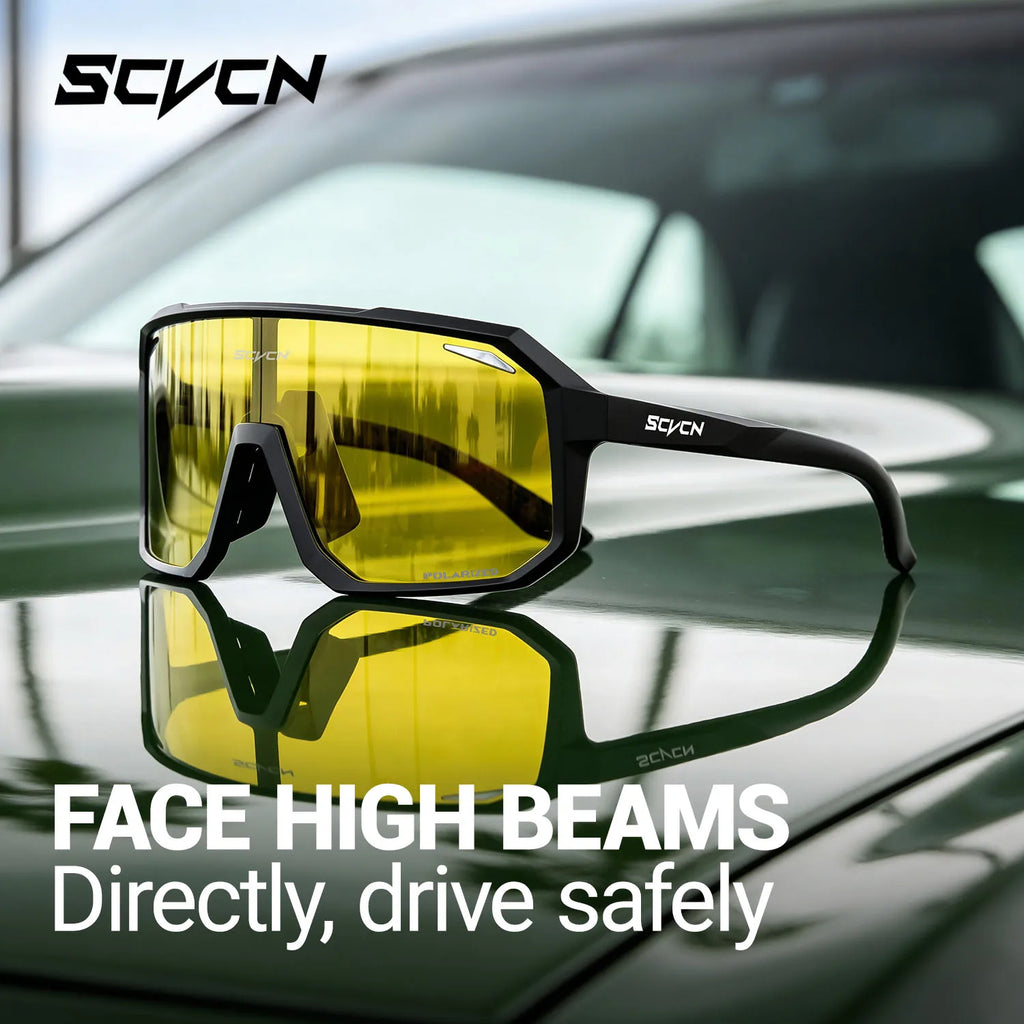 SCVCN Polarized Yellow Night Driving Fishing Glasses Cycling Equipment Outdoor Sports Bike Eyewear Camping Running Accessories