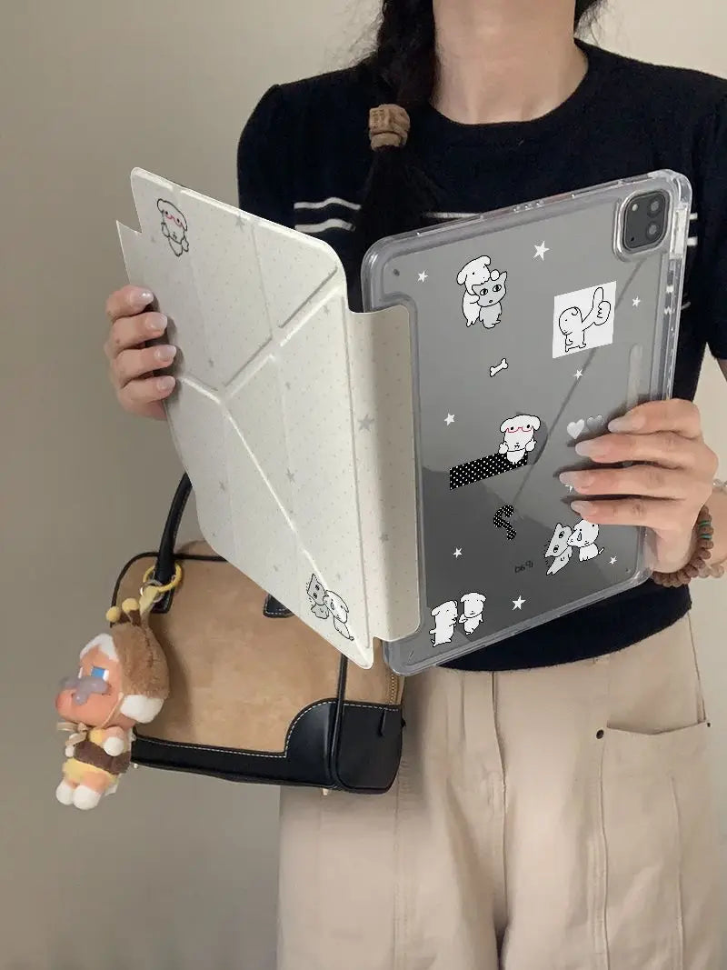 Wave Point Dog 3Y-Fold Tablet Case For iPad Pro 10/11/2020/6th/7th /8th /Air 3rd/Air 4th/9th gen/Air 5th Air 11 Magnetic Buckle