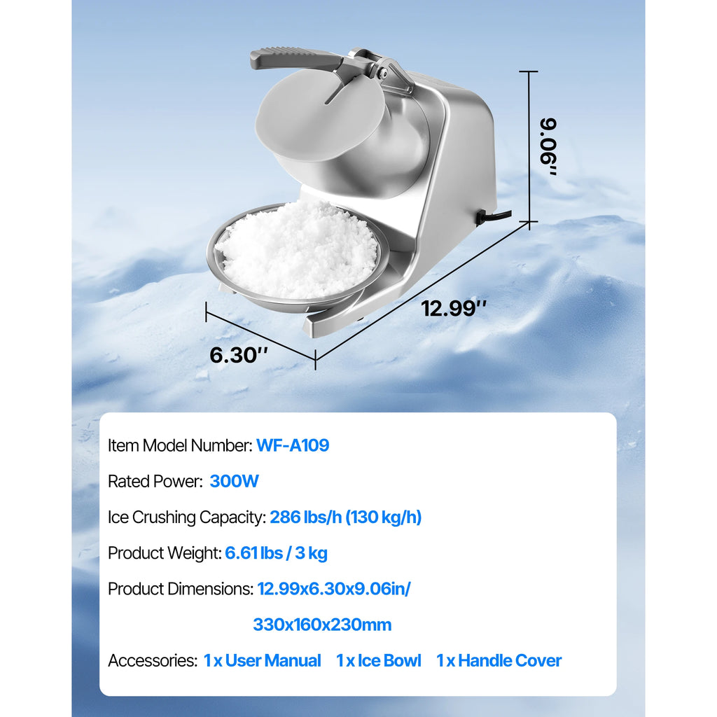 SucceBuy Ice Crusher Machine Stainless Steel Shaved Ice Machine with Bowl and Cover Ice-Shaver for Home and CommercialUse Silver