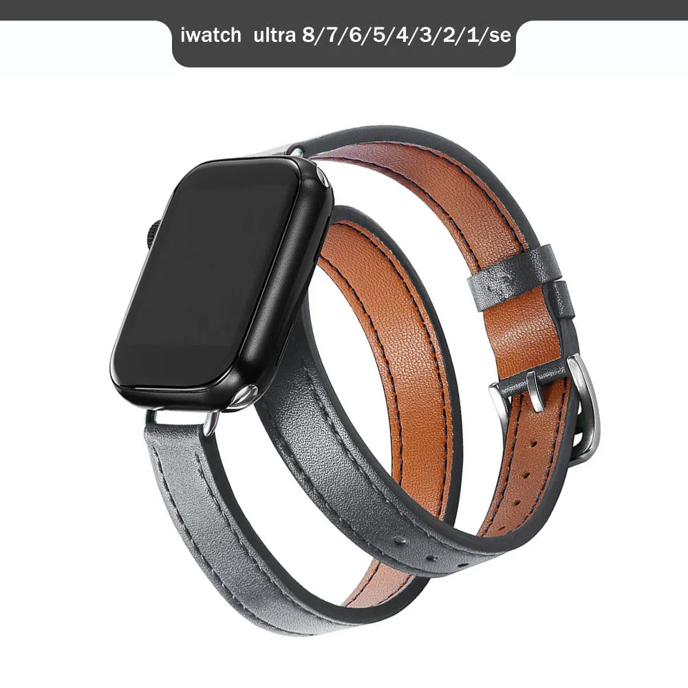 Band for Apple Watch Ultra 49mm 45mm 42mm 44mm 41mm 38mm 40mm Double Tour Leather Strap Iwatch Series 9 8 7 6 Se 5 4 3 2 Correa