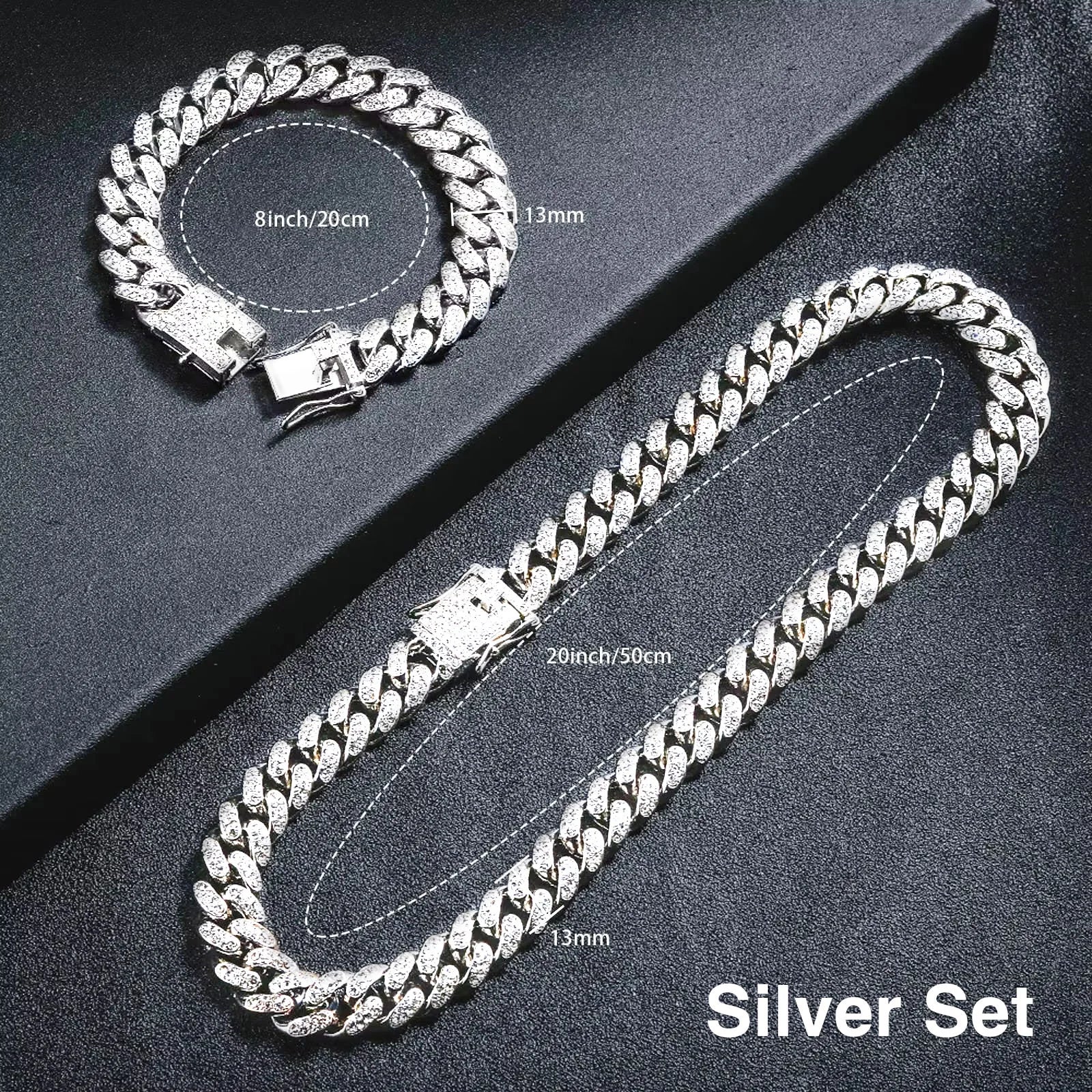 Purcolasia Golden Silver Color Hip Hop Cuban Necklace +Watch+Bracelet Iced Out Twisted Chain Jewelry Sets for Men