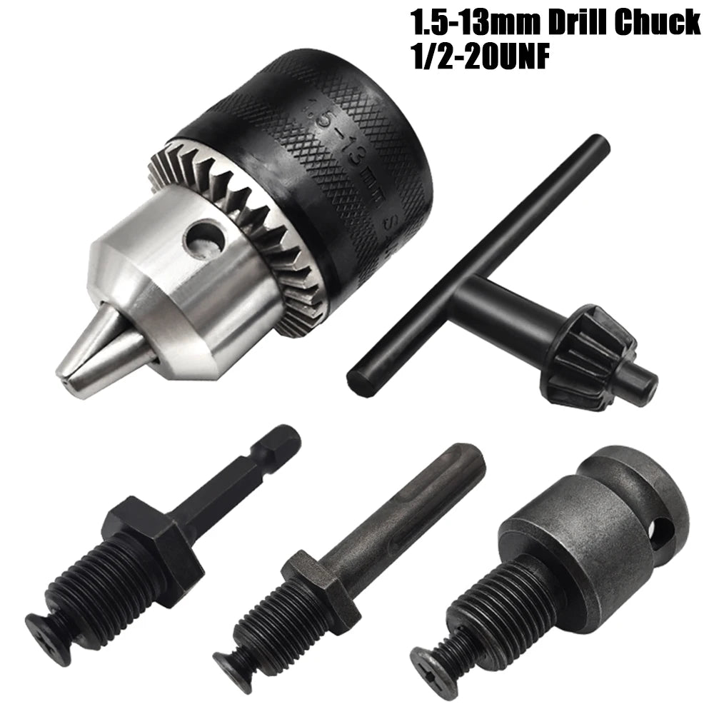 1.5-13mm Drill Chuck,1/2-20UNF Mount Impact Driver Bits Chuck Conversion Hex Shank/SDS-Plus Socket Square Adapter with Chuck Key