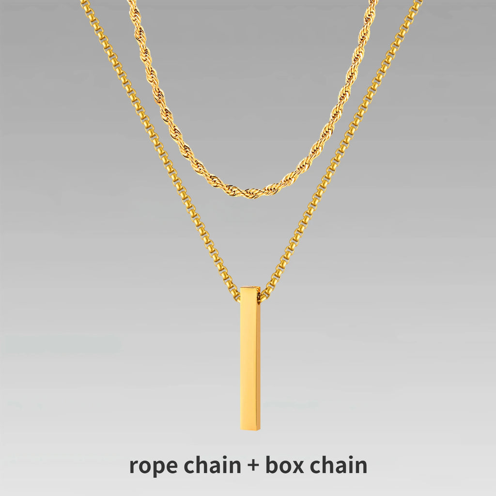 Vnox 3D Vertical Bar Necklaces for Men, Layering Stainless Steel Geometric Pendant, Layered Wheat Rope Cuban Chain, Boy Collar