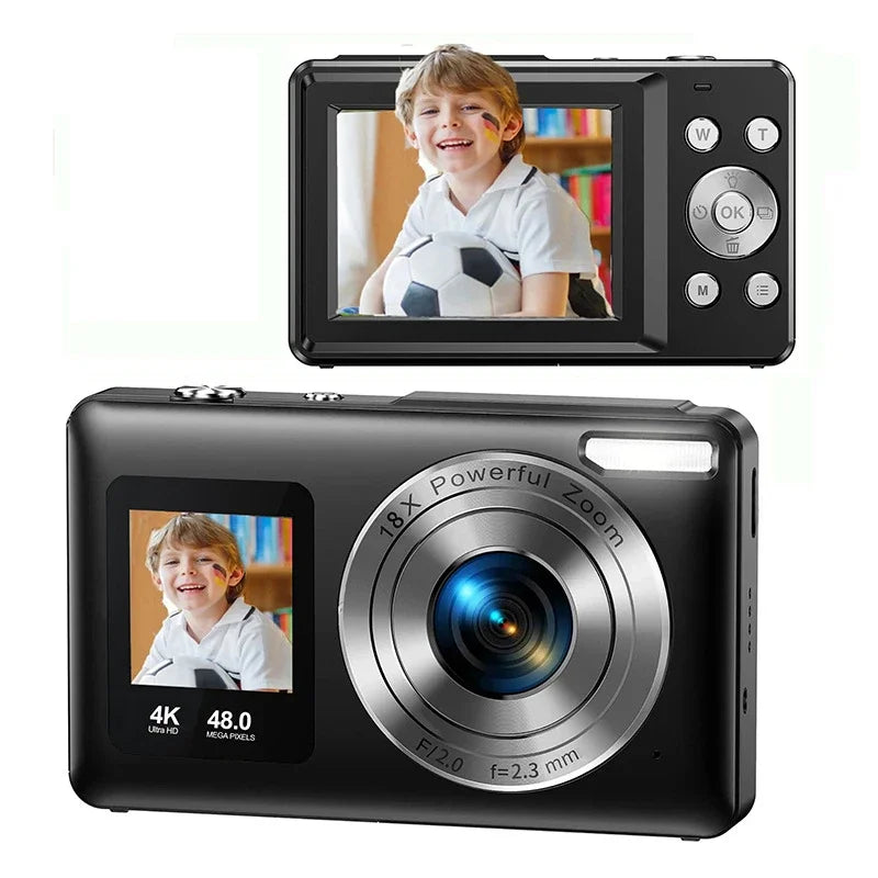Lenovo 4K Digital Camera 48MP Dual Screen, Auto Focus Anti-Shake 16X Zoom, Vlogging Camera with 64GB SD Card, Compact Travel
