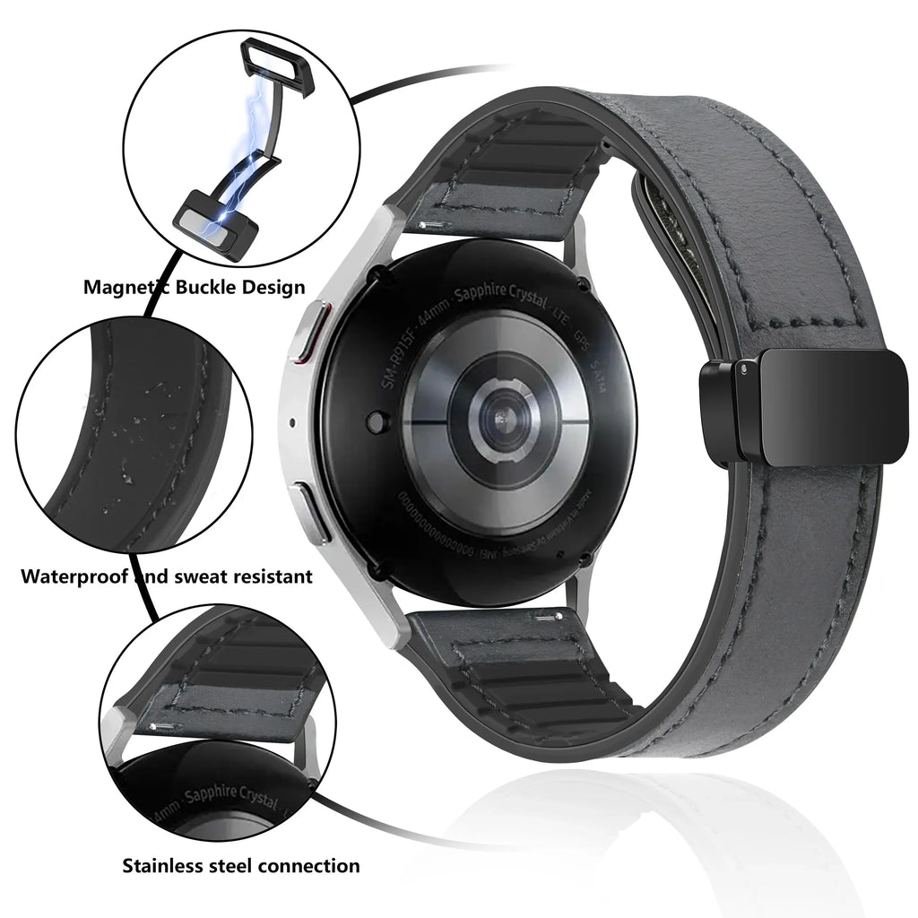22mm Leather Magnetic Buckle Strap Compatible for Samsung Galaxy Watch 46mm/Gear S3 , Huawei,Garmin Sports Wristband Replace WRI