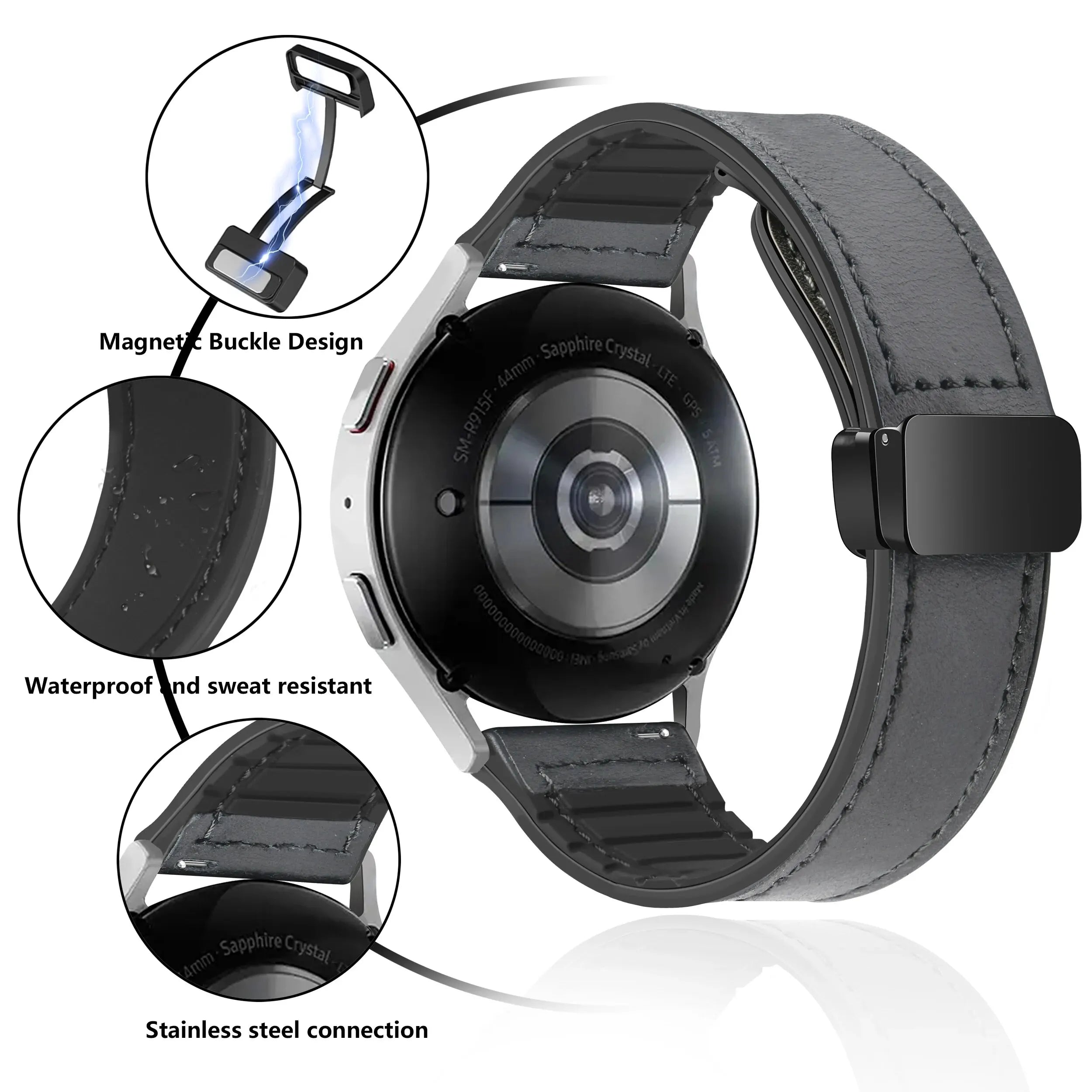 22mm Leather Magnetic Buckle Strap Compatible for Samsung Galaxy Watch 46mm/Gear S3 , Huawei,Garmin Sports Wristband Replace WRI