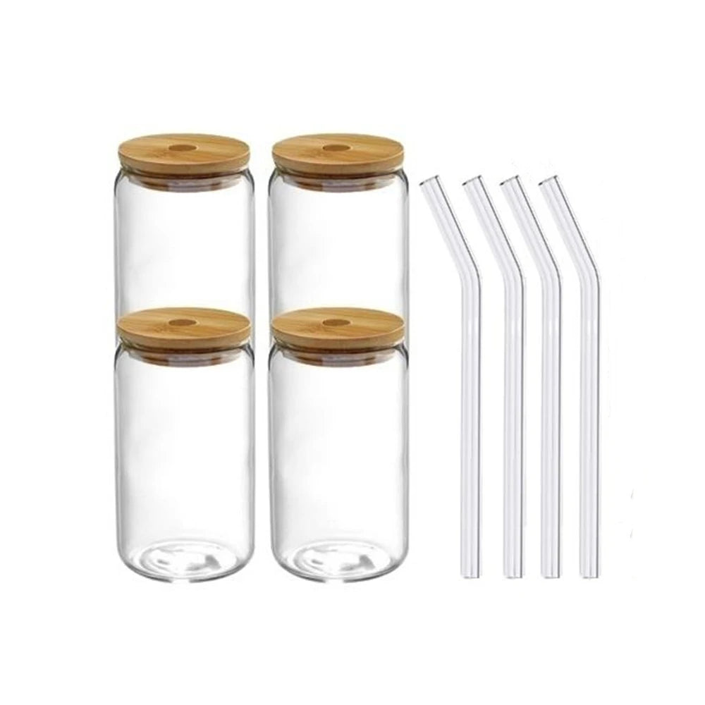 1/2/4/6pcs Can-Shaped Glass Cup with Lid & Straw 350ml/550ml Transparent Bubble Tea, Juice & Beer Mug for Cold Beverages Party