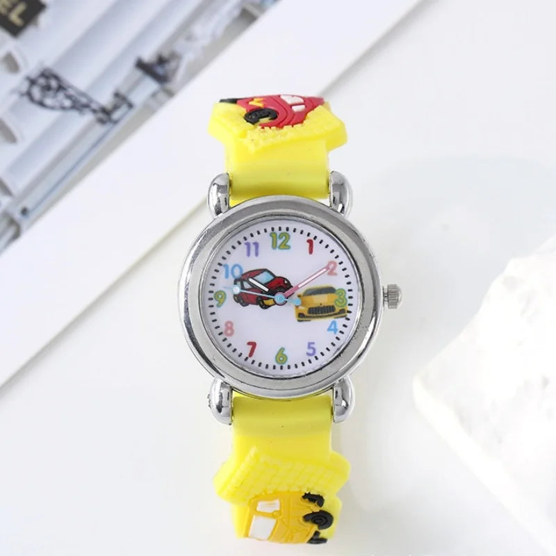Fashion Color Cartoon Car Children's Watch Primary School Boy Children's Watch 3D Silicone Strap Gift