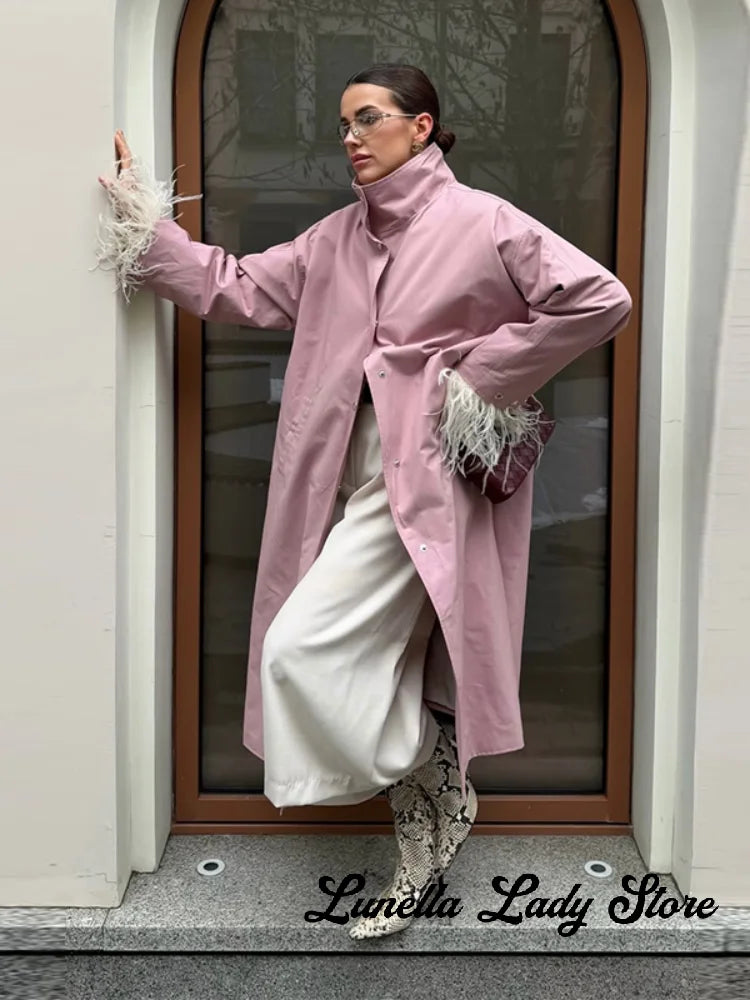 Women Oversized Long Windbreaker Outerwear Lime Green Stand Collar Loose Pocket Trench Coat 2026 Y2k Autumn Chic Female Clothing